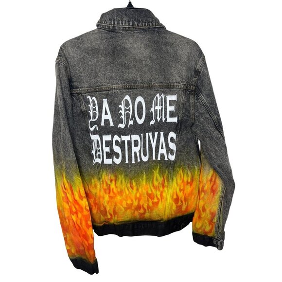ASOS Design 1992 Flame Denim Jacket With "Da No Me Destruyas" Back Print Size XS - Picture 2 of 6